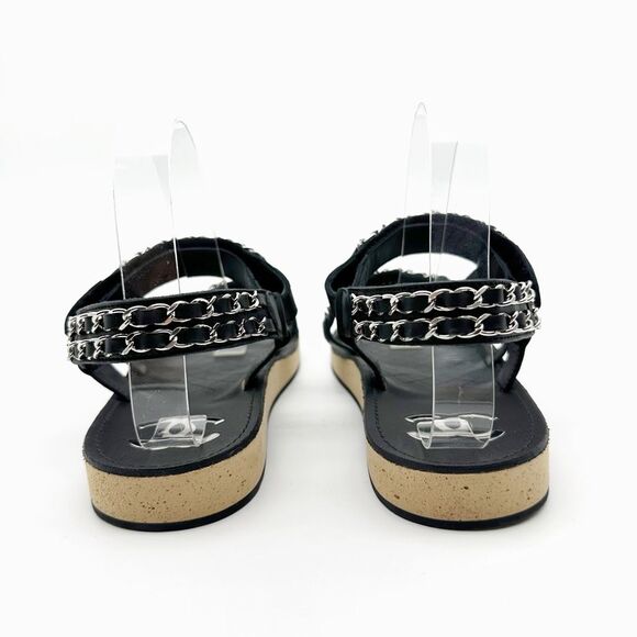 CHANEL 2022 Black Chain Interlocking CC Dad Sandals Size 40 Open Toe Slingback - Picture 9 of 15